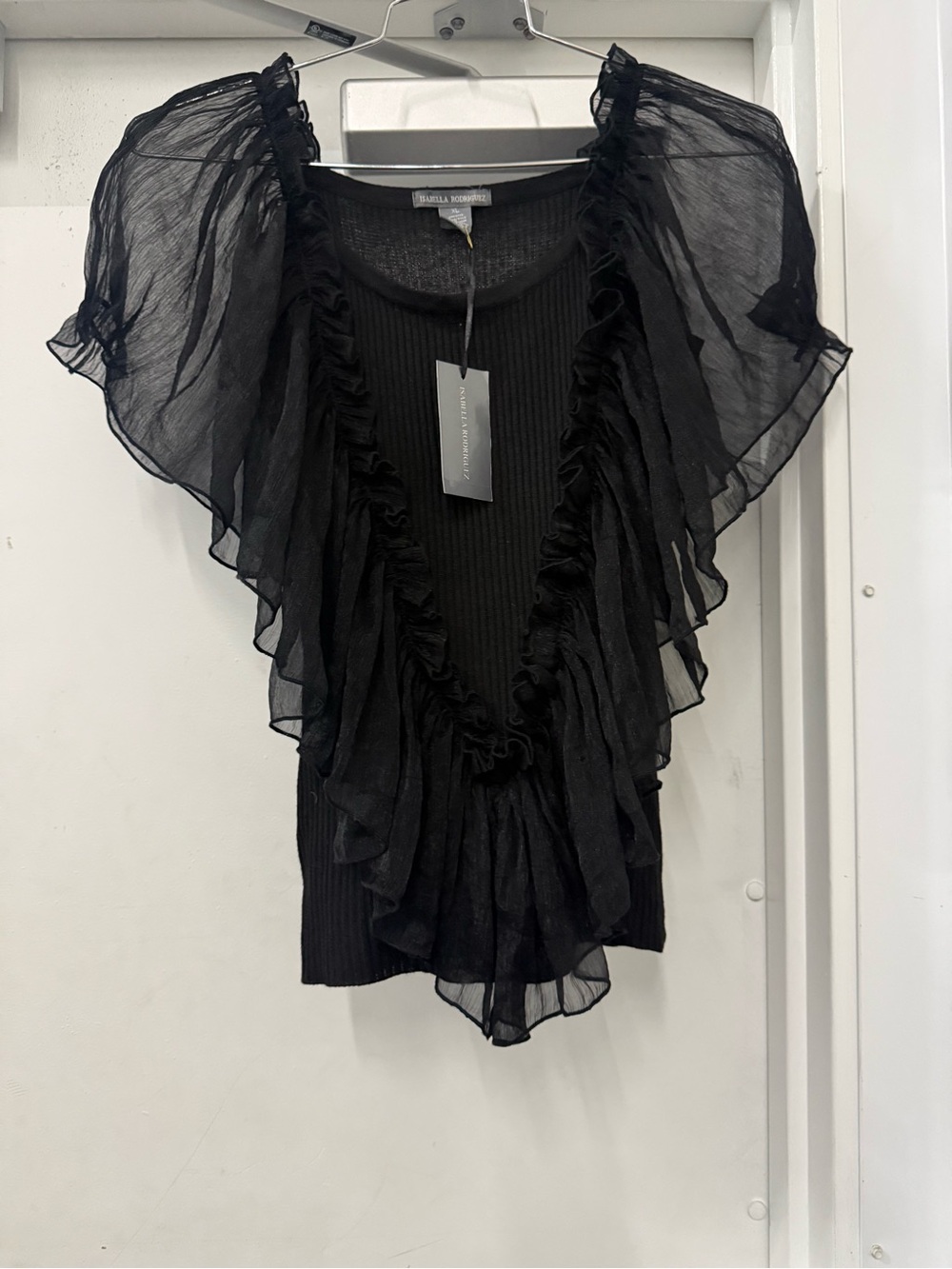 Isabella Rodriguez Black Sheer Ruffle Blouse